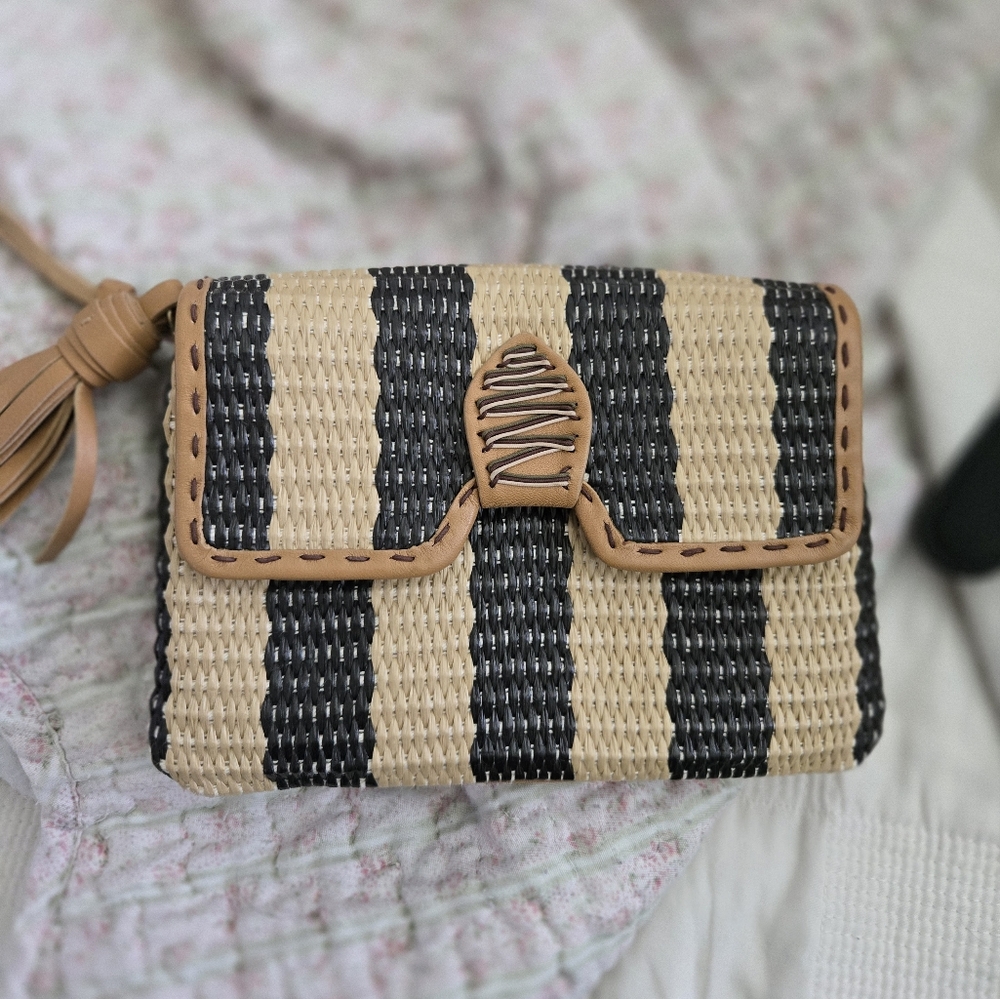 Henri Bendel Tan and Black Clutch with Wristlet